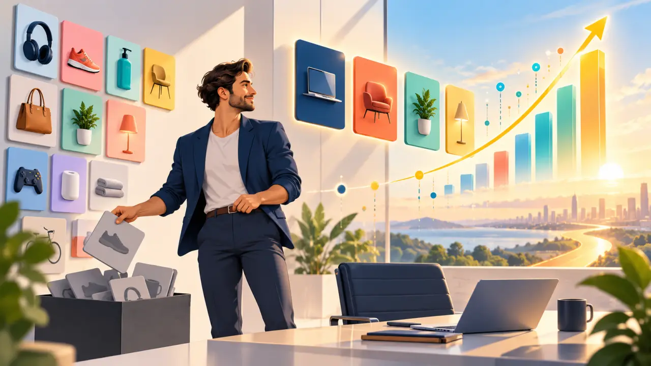 Catalogue d'offres simplifié et graphique de chiffre d'affaires en progression