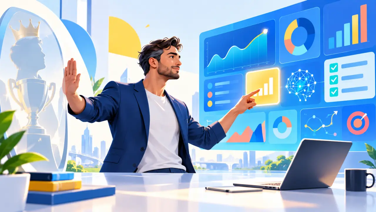 Cerveau cybernétique analysant des graphiques et des données business