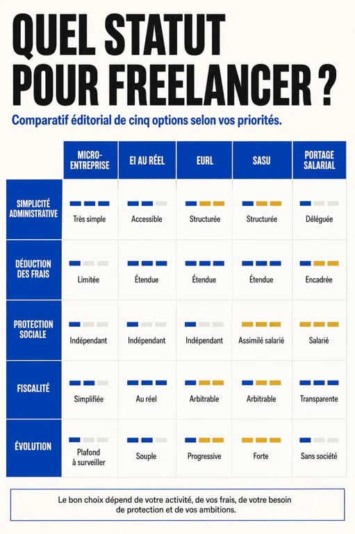 Infographie comparative sur le meilleur statut juridique pour un freelance