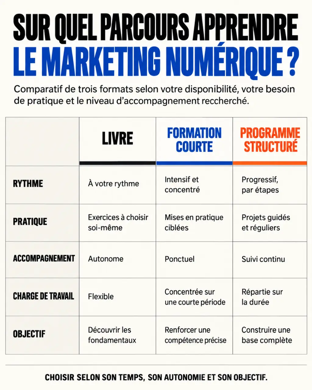 Mastering digital marketing : comparaison entre livre, formation courte et programme structuré