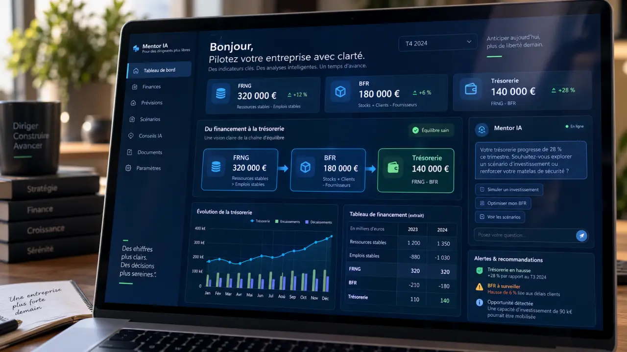 Tableau de financement : relier FRNG, BFR et trésorerie pour piloter les flux