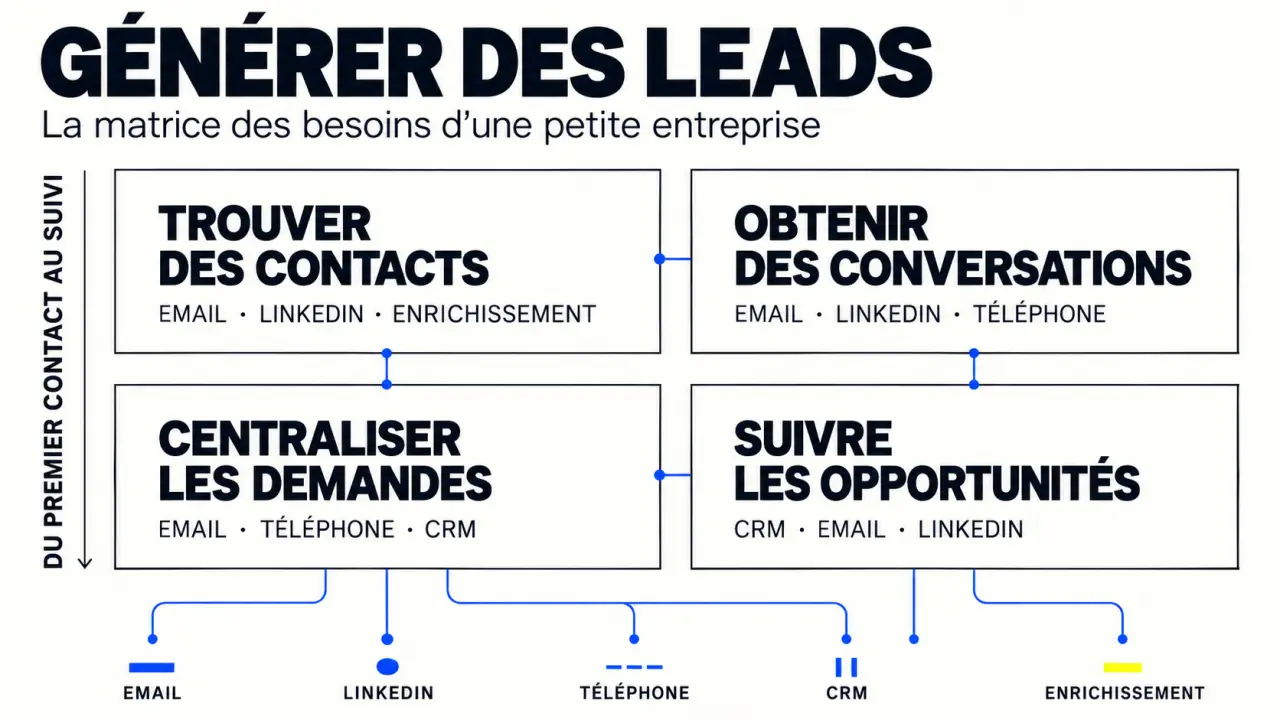 Meilleurs outils de génération de leads pour petites entreprises classés par besoin commercial et canal