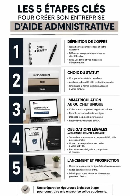 Étapes pour créer son entreprise d'aide administrative et devenir assistant indépendant